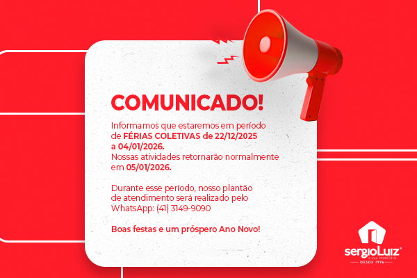 Informamos que estaremos em Férias Coletivas a partir de 22/12/2025, retornamos às atividades no dia 04/01/2026 a partir das 8h30